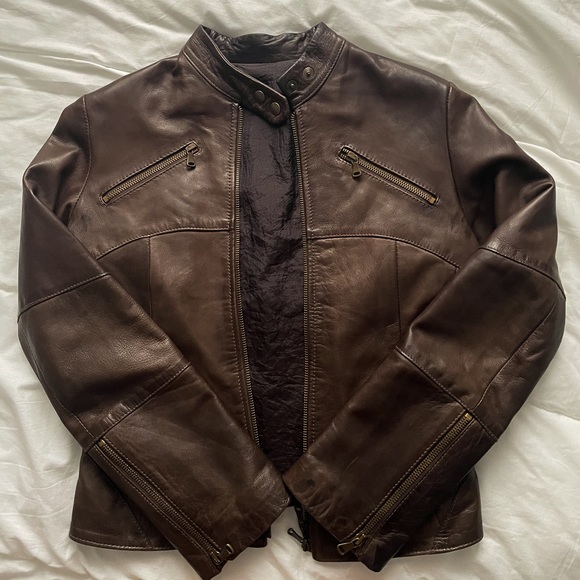 SOLD Vintage brown leather moto jacket - Picture 1 of 4